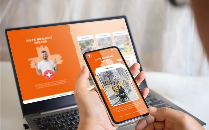 Smartphone Mockup weißes Kreuz Freiwilligen Website