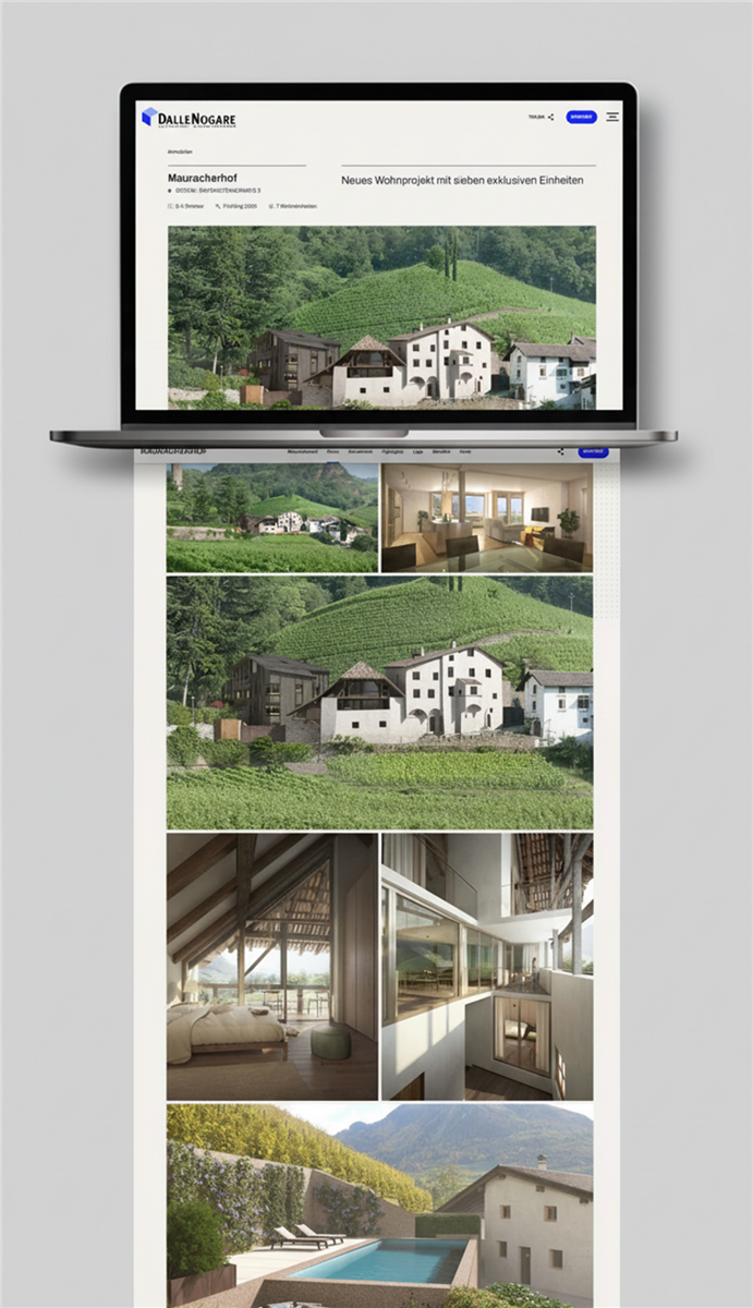Laptop Mockup Homepage und Referenzdetailseite DalleNogare