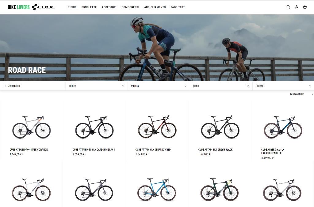 screendesign bike lovers online shop listing